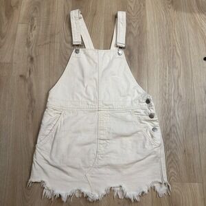 Free People Denim Overall Skirt Distress‎ Hem Ivory Womens 6